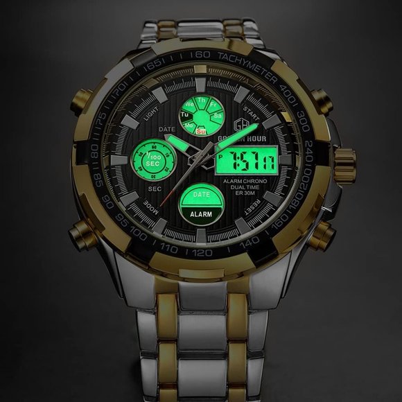 Men Luxury Stainless Steel Analog Digital Sport Waterproof Big Heavy Wristwatch - Picture 5 of 7